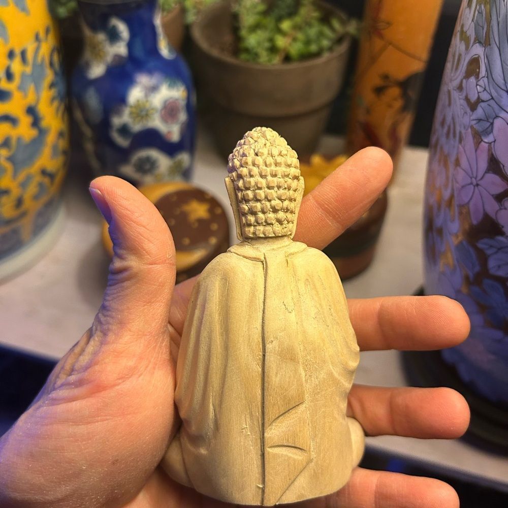 Serene Handcrafted Wooden Cream Buddha Sculpture Indonesia - Picture 10 of 11